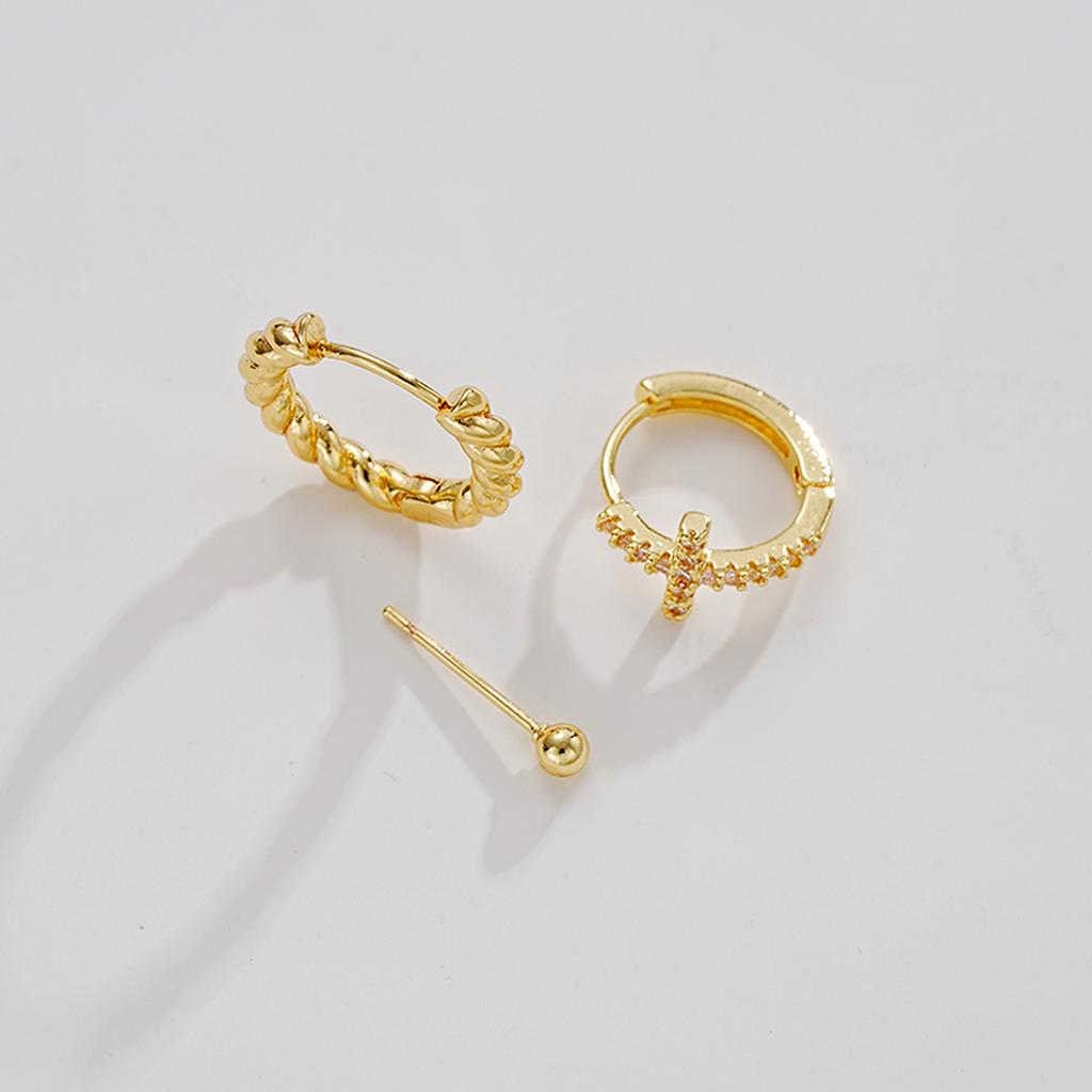3pcs New Fashion Minimalist Copper Zircon Cross Earrings Set for Women Chunky Birthday Vacation Daily Wear Party Jewelry Gifts