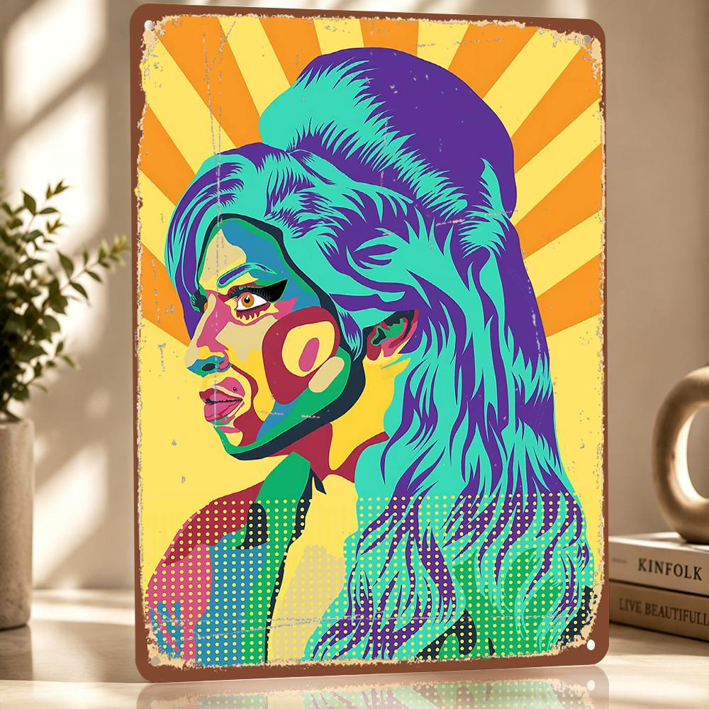 Amy Winehouse Pop Art Portret D Textuur Metaal Poster Aangepaste Muurkunst Blikbord Cadeau voor Mancave Badkamer Decoratie Kamer Huis