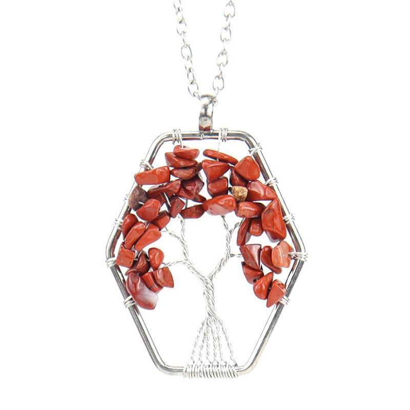 Hand-Wound Natural Gravel Crystal Hexagonal Loose Root Tree Of Life Fortune Tree Necklace Women'S Necklace N18