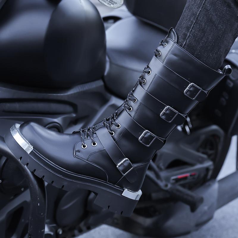 Módní pánské boty Vysoce kvalitní kožené boty do půl lýtek Pánské motorkářské boty Britský styl Pánské rytířské boty Botas Para Hombre