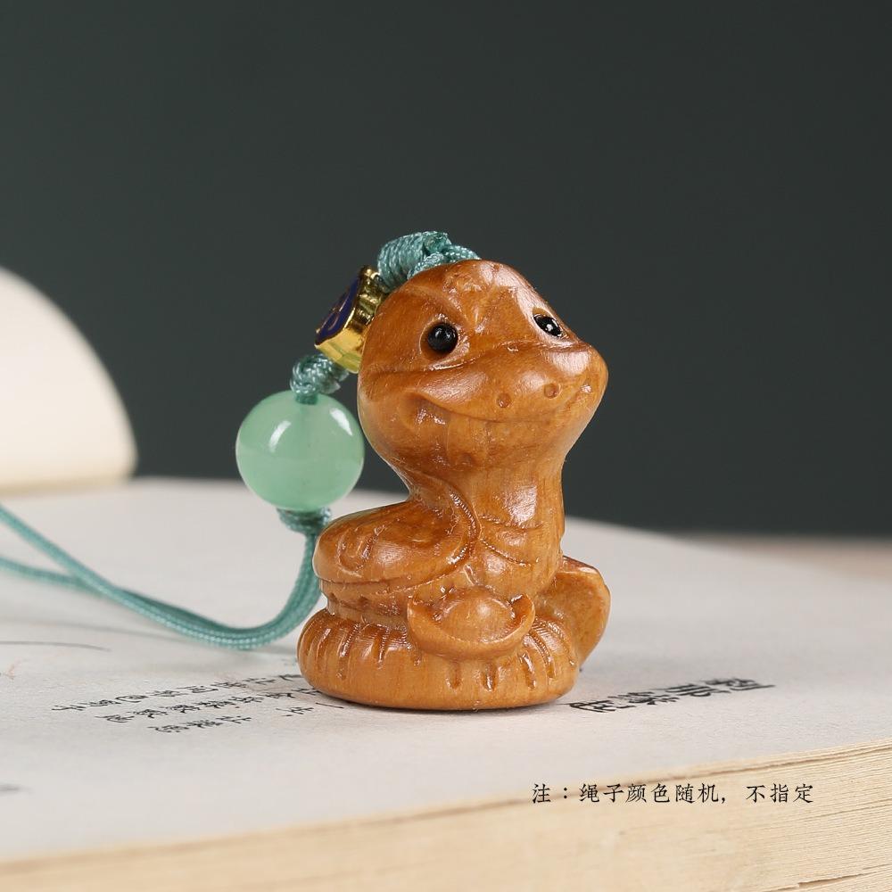 Auspicious Zodiac Snake Dolls Cute Green Sandalwood Ornament Cartoon New Year Carved Pendant  Gifts