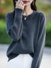 Women's Round Neck Long Sleeve Knit Sweater - Solid Color Loose Fit for Autumn and Winter