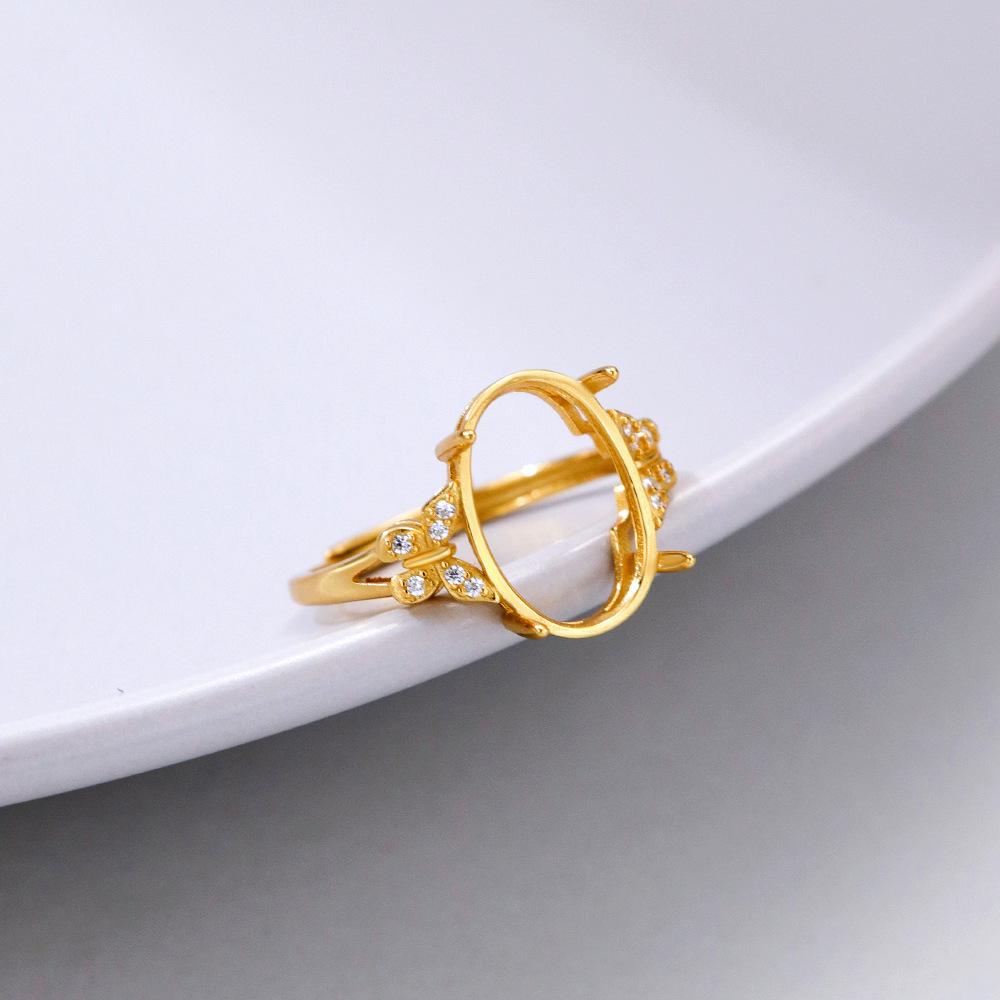 S925 Sterling Silver Gold-Plated Adjustable Oval Ring with Unset Setting - Handmade, Exquisite, Light Luxury Design.
