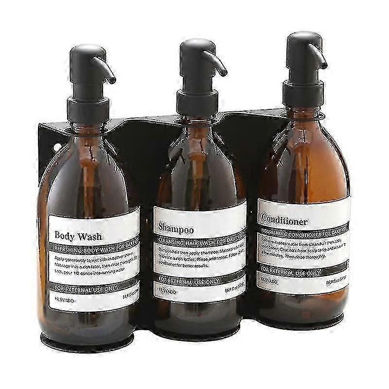 Stainless Steel Triple Shower Soap Dispenser - 500ml Hotel Wall Mount Shampoo and Conditioner Bottle Holder