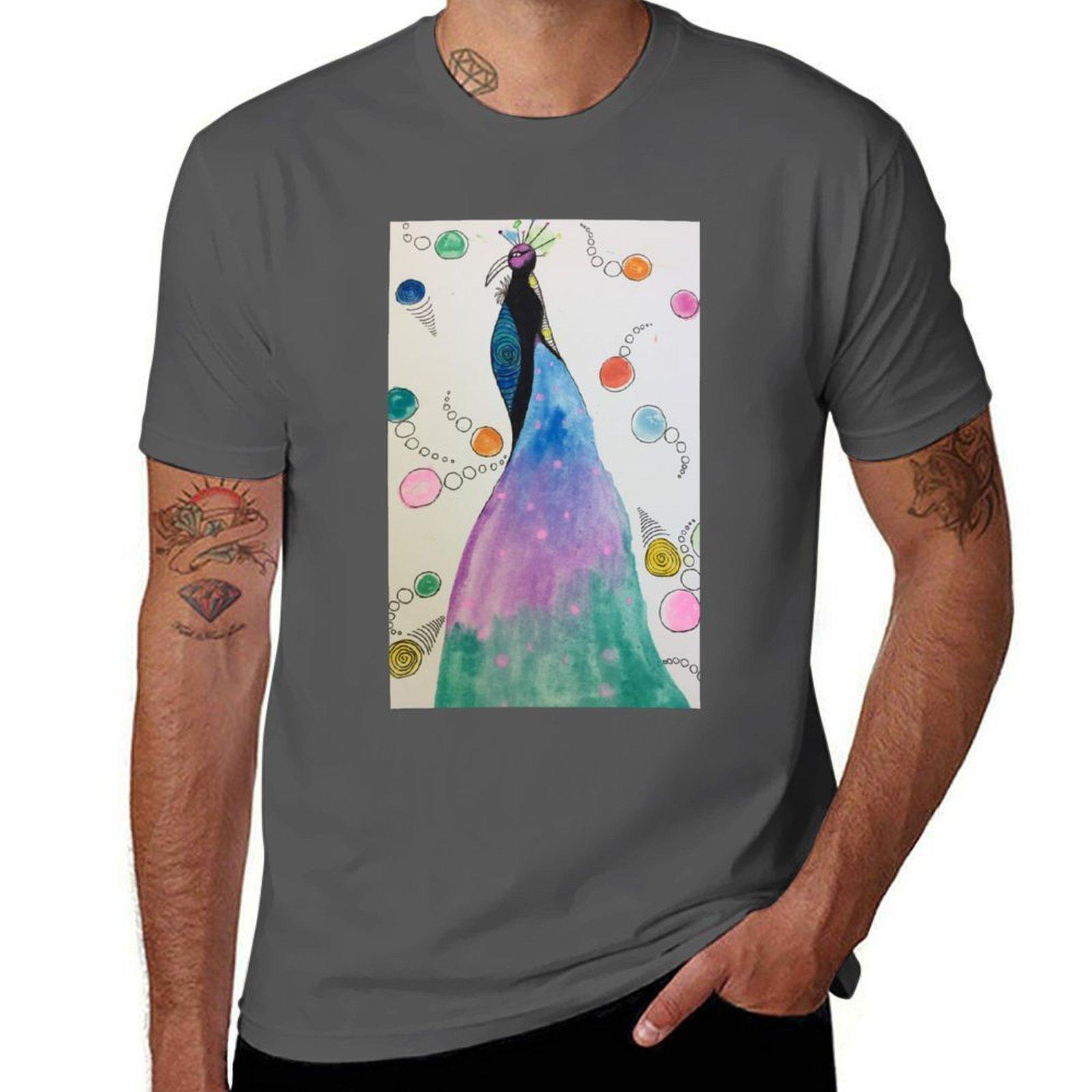 

Watercolor Peacock T-Shirt funny t shirts cotton t shirt man luxury T-Shirt 4XL
