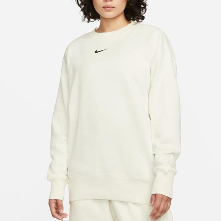 Nike Vzor loga Žebrovaný kulatý výstřih Dlouhý rukáv Pulovrová mikina Dámské topy Bílá DQ5733-133