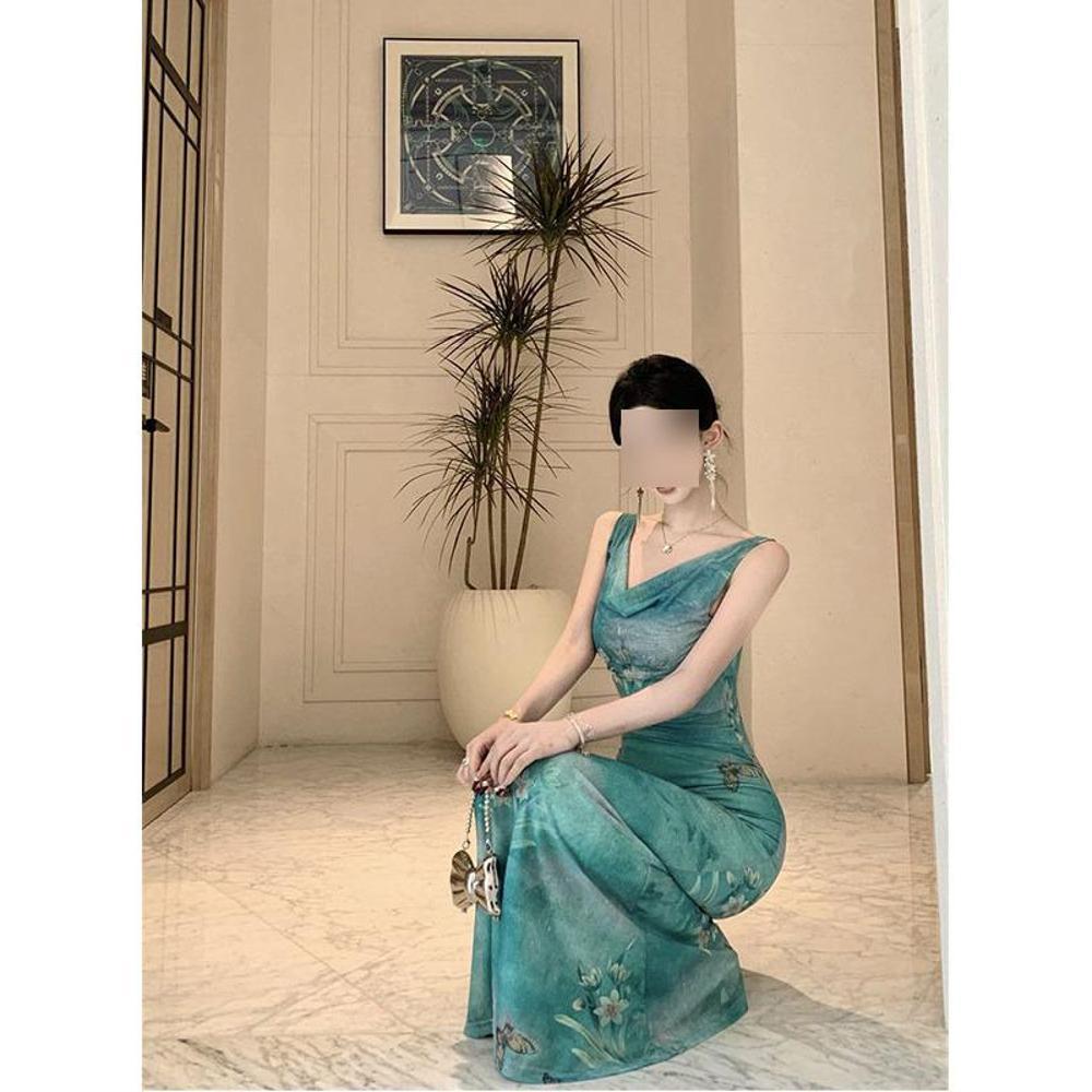 

Платье с отложным воротником, женское летнее новое, облегающее, с приталенным поясом, суперфигура, красивое, уникальное, юбка на бедрах XL- (recommended 110-60kg)