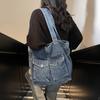 Denim Bags Women'S Fashion Fashion One Shoulder Oblique Span Bag College Students Class Multi-Pocket Commuter Tote Bag