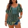 Women's Fashion Short Sleeve Cold Shoulder Top Casual Printed Blouse for Work Daily Wear Soft Fabric Comfortable Fit