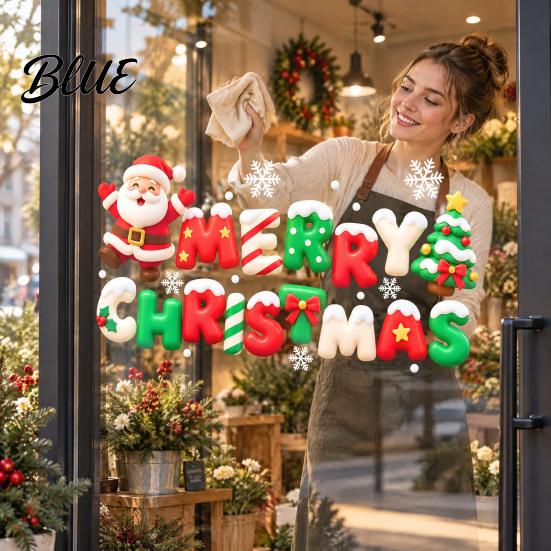 Reusable Christmas Wall Decals 3D Window Stickers with Santa Claus Xmas Tree and Snowflake Designs Removable Indoor Party Accents PVC Cling