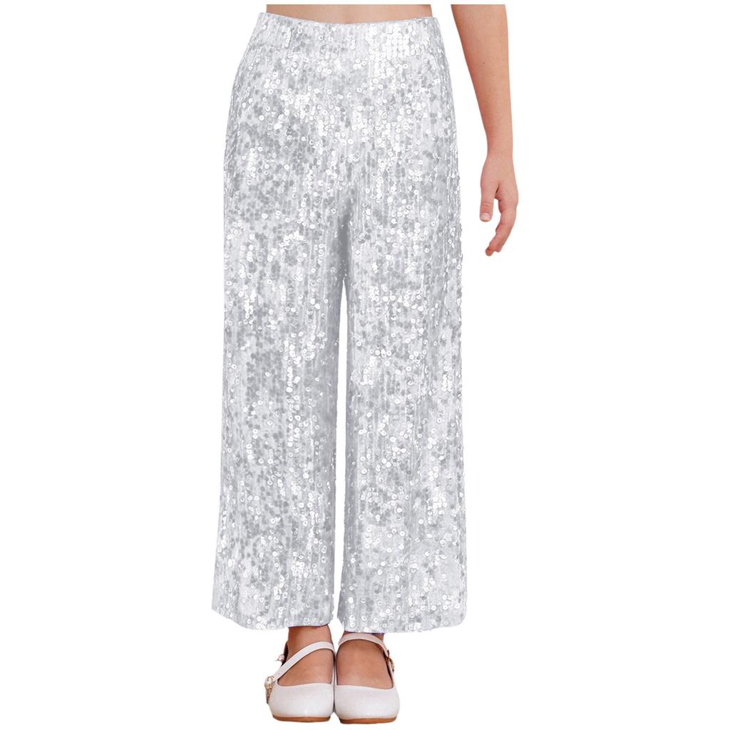 Girls Allover Sequin Pants Elastic Waist Loose Fit Fully Lined for Dance Stage Performance