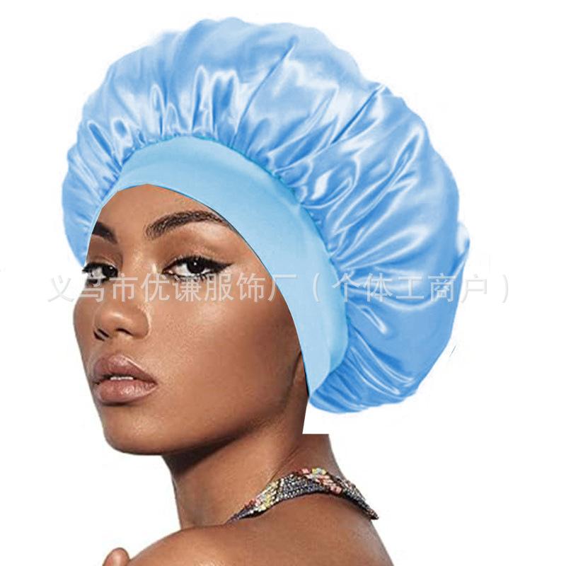 Women's wide-brimmed high-elastic hat satin nightcap hair shower cap high-end material satin hair cap