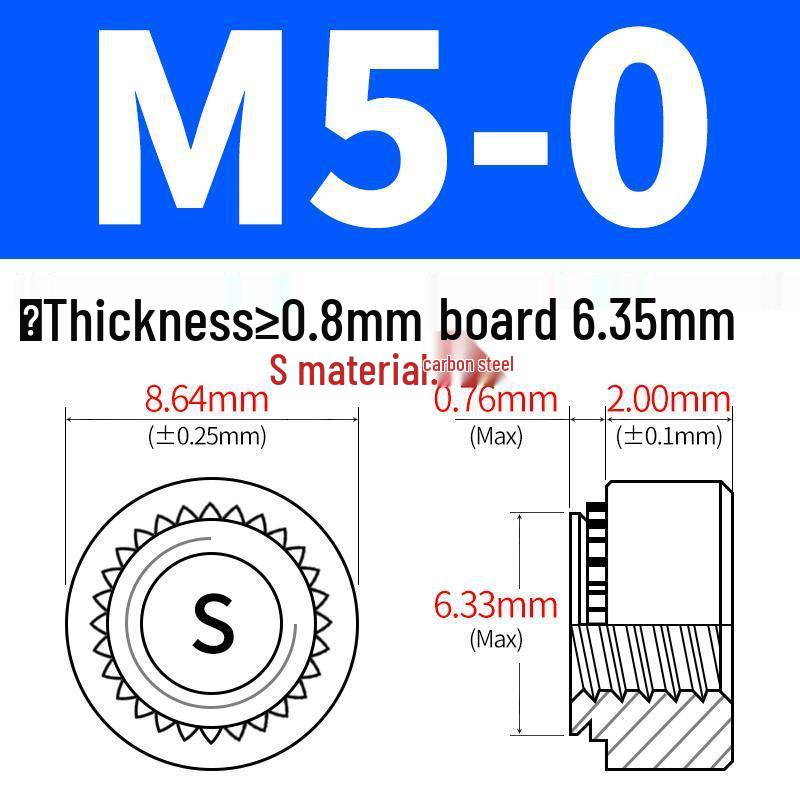 Förzinkat kolstål Clinchmuttrar för plåt - Storlekar: M2, M4, M5, M6, M8, M10, M12