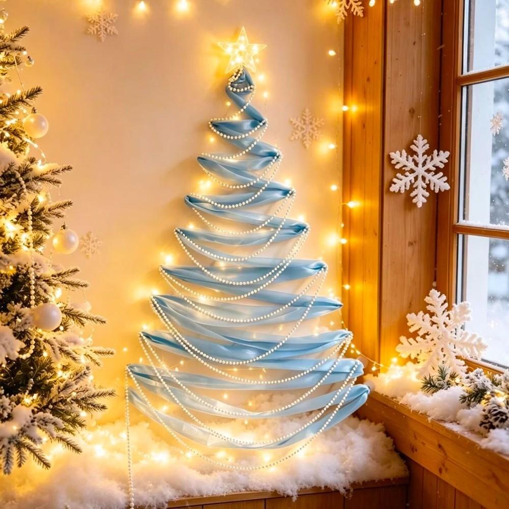 Reusable DIY Xmas Tree Pearls String Christmas Decor Ribbon Christmas Tree Glass Tiles