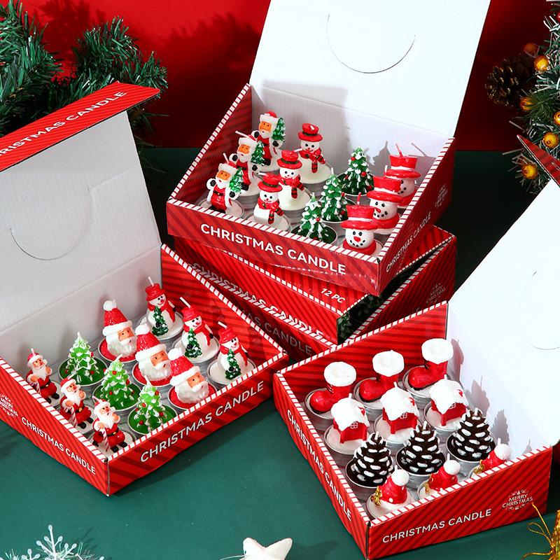 Christmas 12 Sets of Candles Old Man Tree Snowman Carnival Romantic Decoration Candlelight Dinner Christmas Painting Small Wax