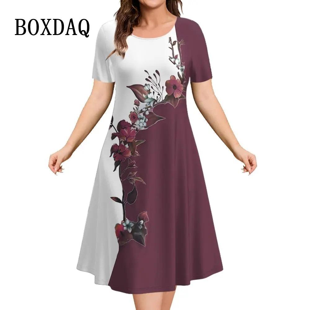 Women s 3D Floral Pattern Short-sleeved A-line Dress, Women s Holiday Clothing, New Summer Fashion Casual Dress S