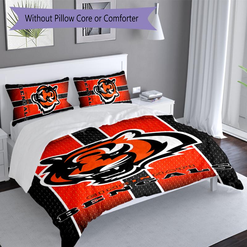 3pcs Cincinnati Bengals LOGO Duvet Cover Set, Includes 1 Duvet Cover and 2 Pillowcases,Skin-Friendly&Comfortable Fabric,Suitable Bedding Sets