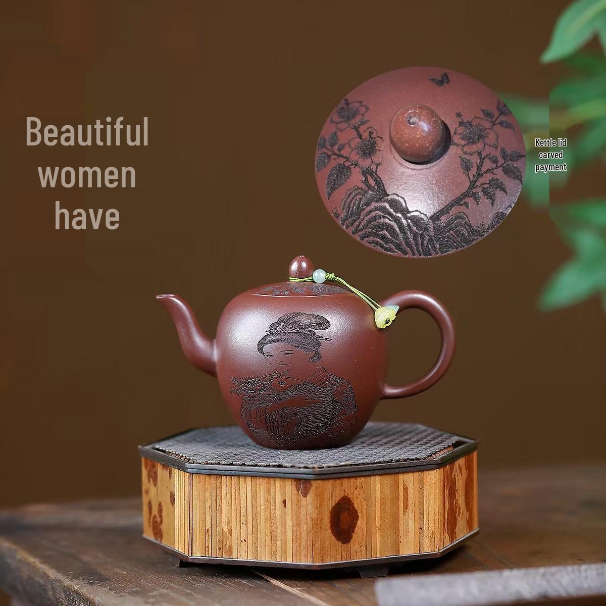 One-Piece Yixing Zisha Purple Clay Handmade Teapot - Original Ore Kung Fu Shoulder Teapot Set.