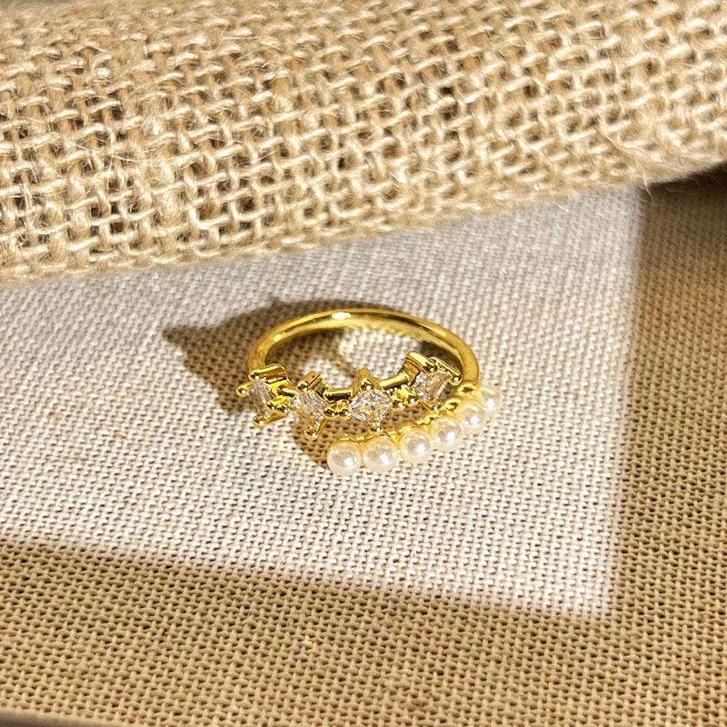 2026 Geometric Retro High-end Pearl Mix and Match Fashion Open Ring Women's Simple Temperament Niche Design Ring Tide