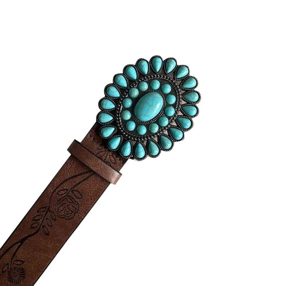 Adjustable Waist Belt Oval Turquoise Buckle Dress Waistband Niche Accessories