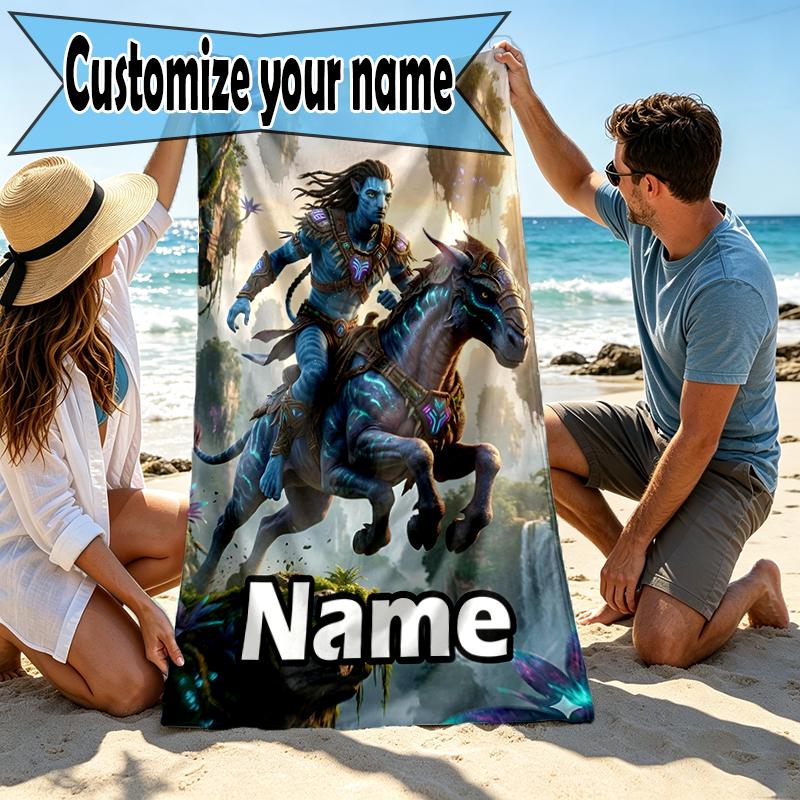 Custom Name Personalized Avatar Print Beach Towel, for Trip Camping Beach Party Home Decor, Birthday Gift for Family & Friends