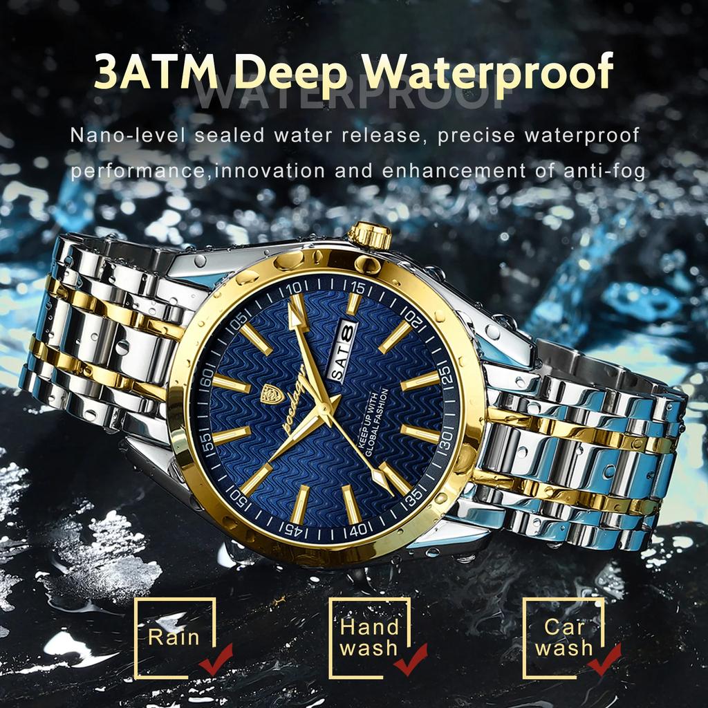 Luxury Watch For Man Waterproof Luminous Date Week Stainless Steel Men Watch Casual Quartz Men's Watches Male Clock