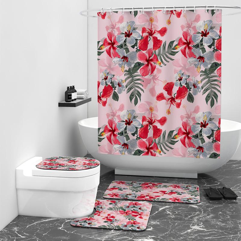 Pink Flower Digital Print Shower Curtain Shower Room Bath Partition Curtain Waterproof Cloth