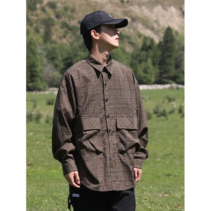 Brushed Plaid Shirt Coat Men's Spring and Autumn Long-Sleeved Korean Style Trendy Loose and Lazy Style Boys Retro Outerwear Shirt