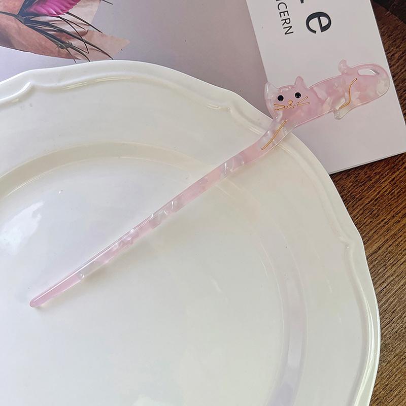 Cute Cartoon Cat Zircon Acetate Hairpin Hair Sticks For Women Girls Creative Colored Hair Clasp Headwear Hair Accessory