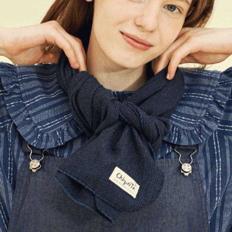 CHIQUITA Long Scarf (Checked Cotton) Navy 243701CNV