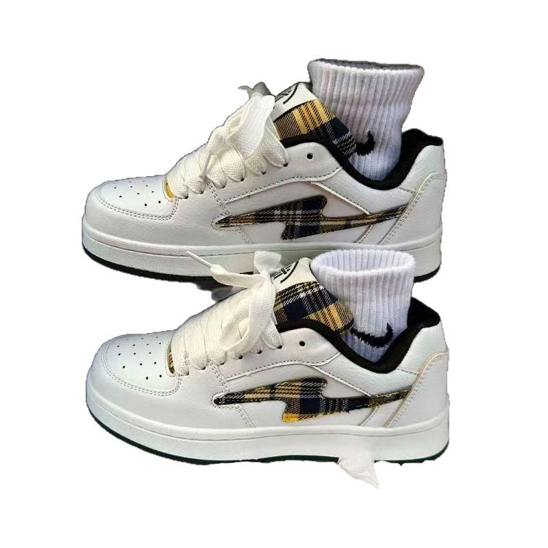 2025 Spring and Autumn New Plaid Mandarin Duck Lightning Bread Shoes Couple Models High Value Breathable High Quality Casual Board Shoes