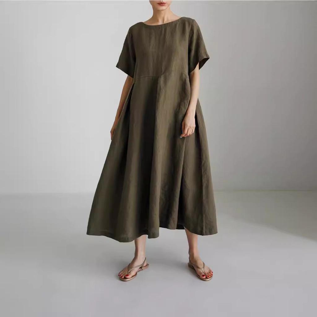 Abito Pullover Lungo in Cotone e Lino Taglie Forti Stile Mori Estate 2025 – Ispirazione College