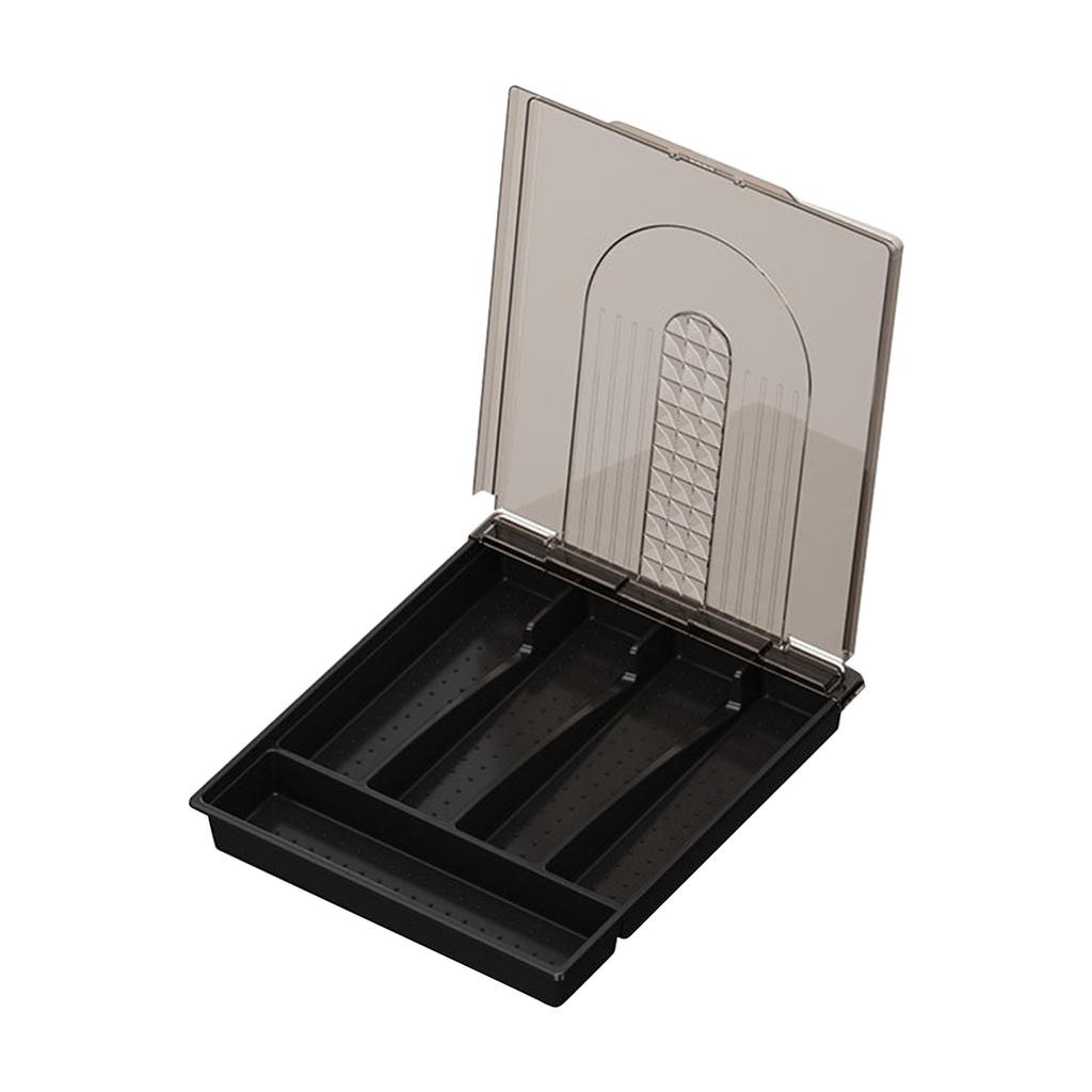 Countertop Utensil Holder With Lid, Plastic Silverware Tray For Drawer, 5 Compartments Flatware Organizer