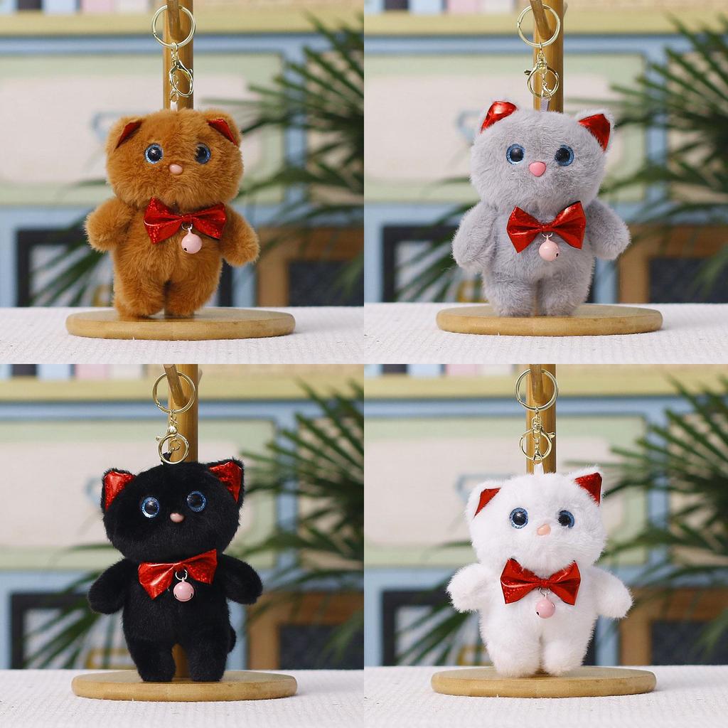 Plush Cat Keychain With Bowtie Cute Cartoon Animal Gift For Kids And Teens