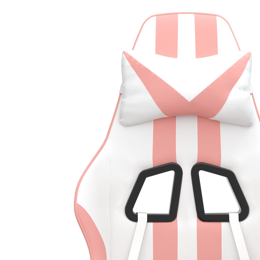 Gaming Chair In White and Pink Artificial Leather