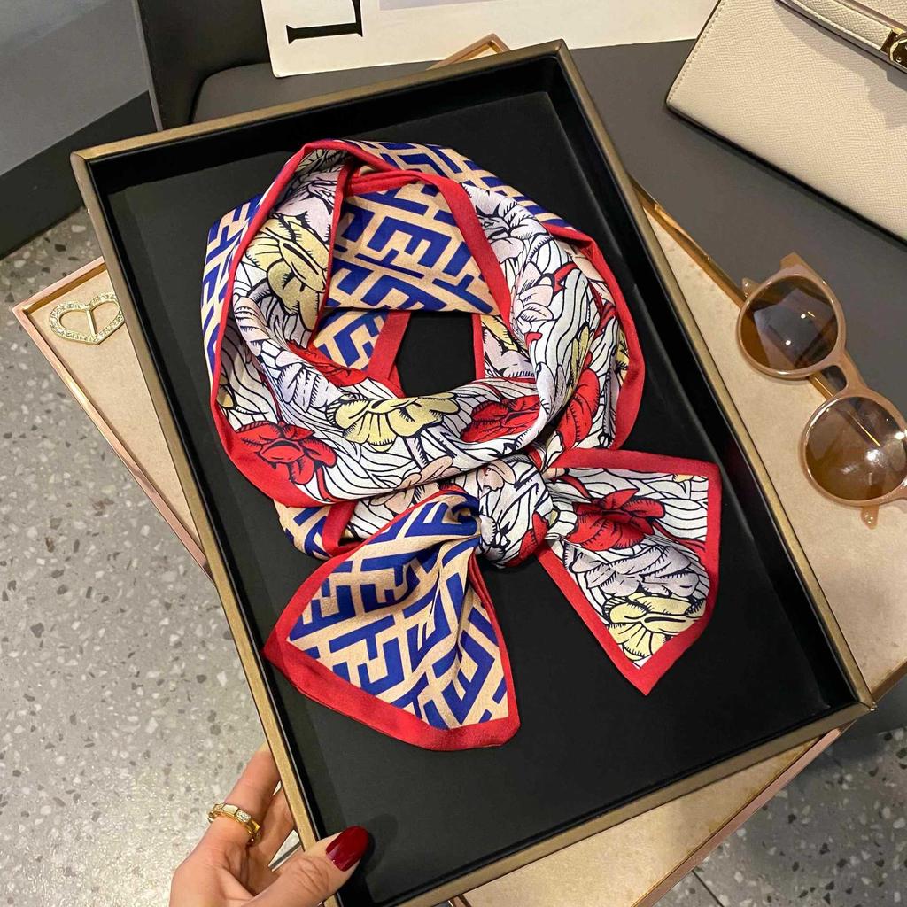 Small Silk Scarf Women's Spring and Autumn Thin Korean Version Versatile Thin and Narrow Long Scarf Tied Hair Temperament Square Scarf with Suit Shirt