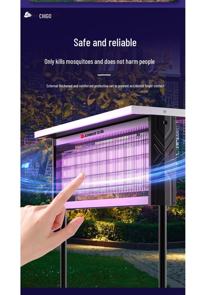 Zhigao Outdoor Waterproof Solar Mosquito Killer Lamp for Courtyard, Garden, and Farm - Attracts and Eliminates Mosquitoes.
