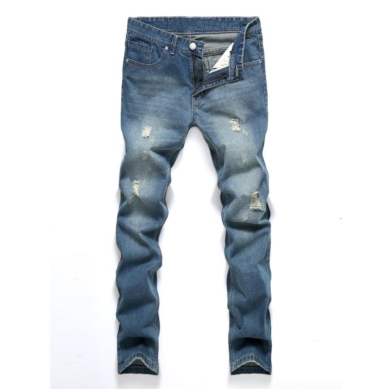 

Youth Light Blue Korean-Style Distressed Slim Fit Straight Jeans - Spring/Summer Trend 2XL светло-синий