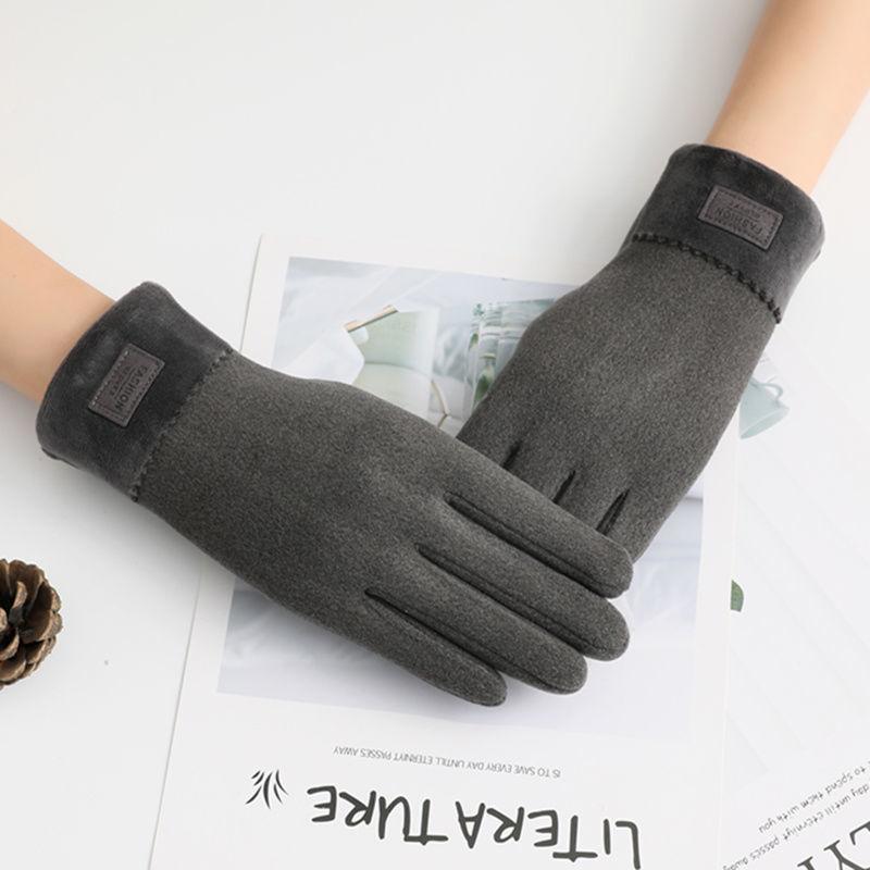 New Female Autumn Winter Non-Inverted Velvet Cashmere Full Finger Warm Lace Gloves Women Cotton Touch Screen Gloves G82