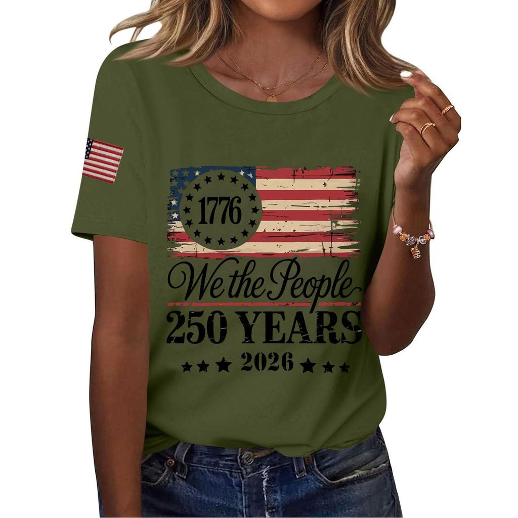 Women Casual Independence Day Print Crew Neck Short Sleeve T-Shirt Top Lightweight Comfortable Fit Stylish Design Summer Wear