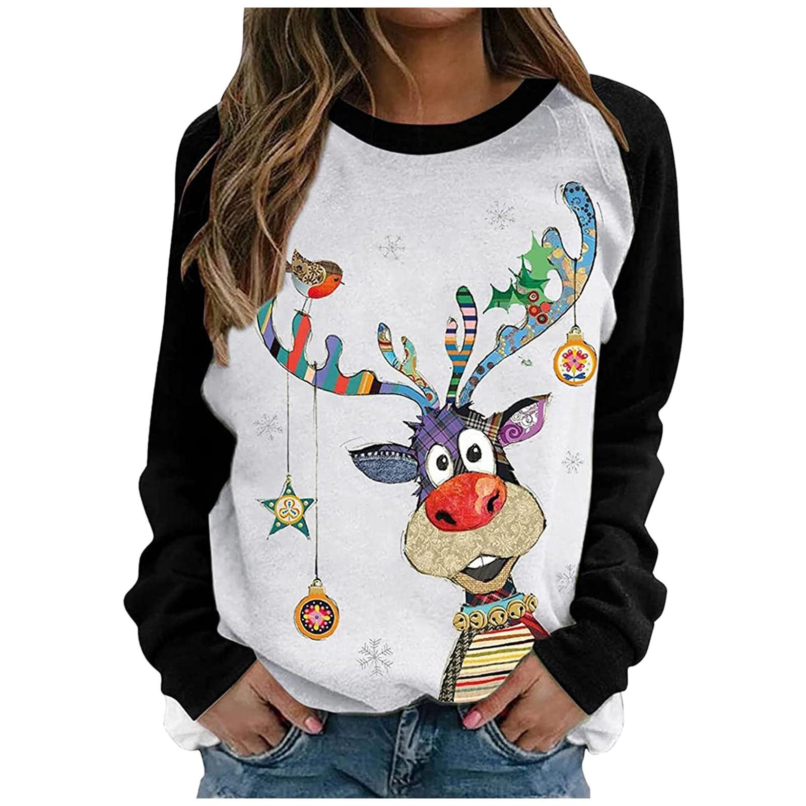 

Женский модный пуловер с длинными рукавами и рождественским принтом для отдыха M чёрный