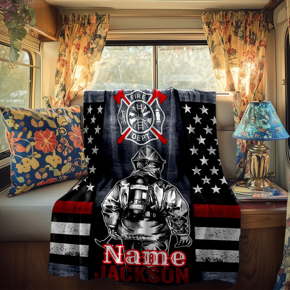 Fire Department Theme Rv Customize Your Name Blanket Comfortable Soft Lightweight Allseason Multipurpose Blanket For Travel Camping Picnics Sofas Rvs