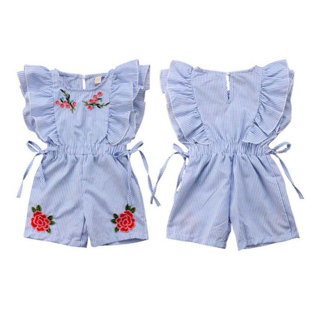 Baby Romper Embroidered Striped Jumpsuit Girl Summer Sleeveless Outfit
