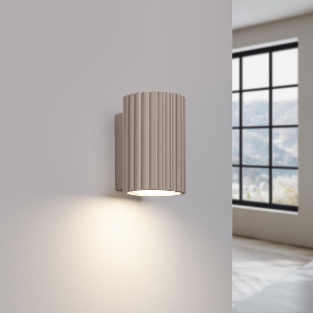 Modern taupe wall sconce, corrugated tube, 10 cm, top and bottom, 1xGU10 10W KARBON, Sollux Lighting
