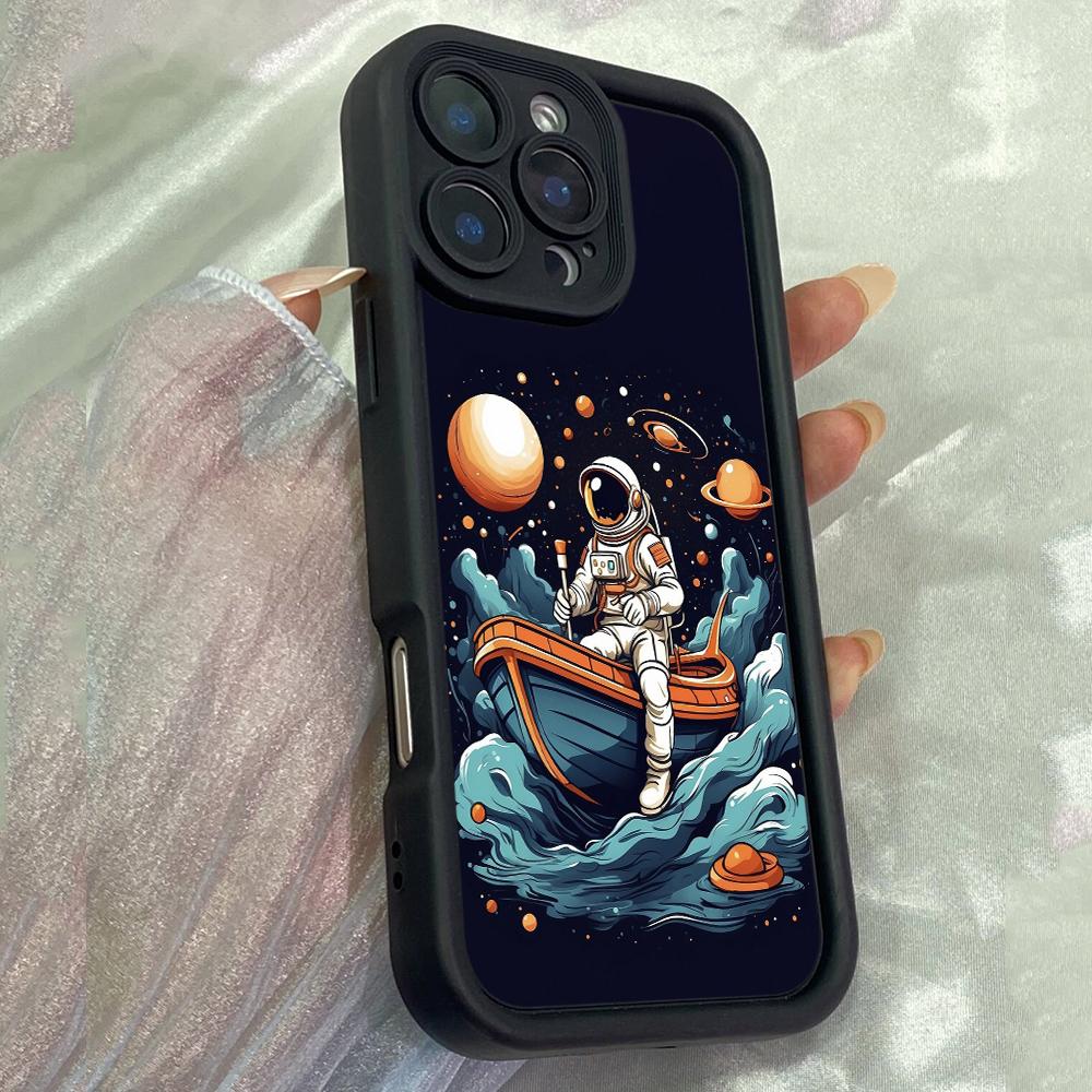 JT36 Астронавт в лодке Чехол для телефона iPhone 17 16 Pro Max Samsung S26 S25 Ultra A17 A16 A07 Xiaomi 15T Redmi Note 14 Pro Plus Мягкий чехол-бампер из ТПУ for iPhone 5/5s