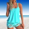 Women's Swimwear Tankini 2 Piece Swimsuit Dark Blue Granular Stripes Print Vacation Bathing Suits