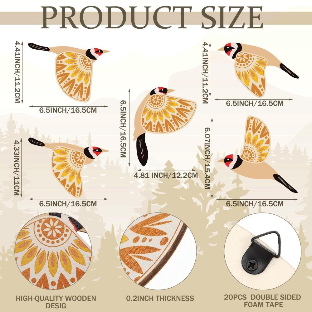 3/5 Pcs 3/5 Pcs Wooden Bird Ornaments Easy Installation Wood Flying Bird Ornaments  Home