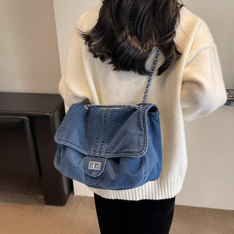 Denim Women's Large Capacity Chain Shoulder Commuting Bag