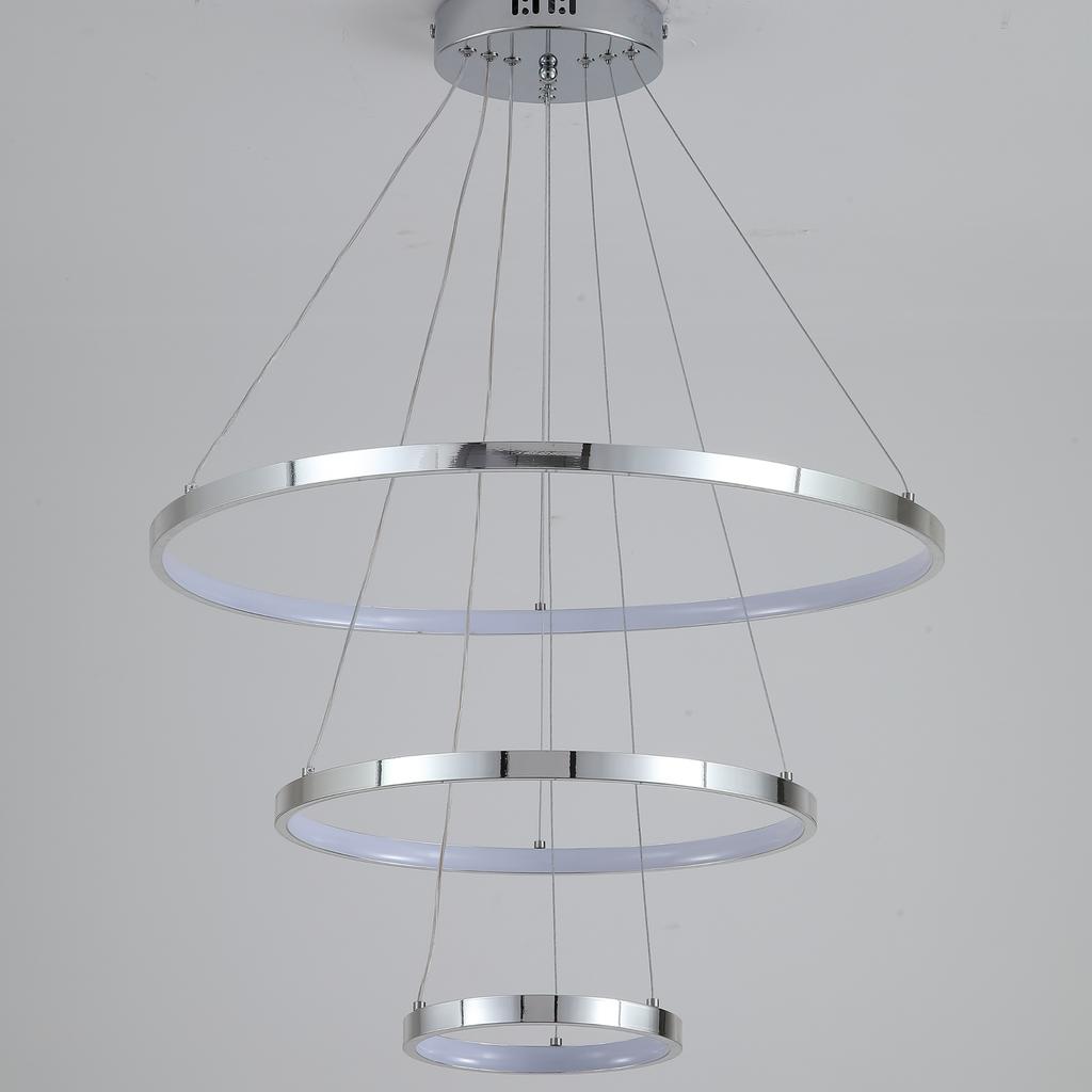Ceiling Lamp 3 Rings Chrome Hanging Chandelier Led + Remote Control 20/40/60Cm