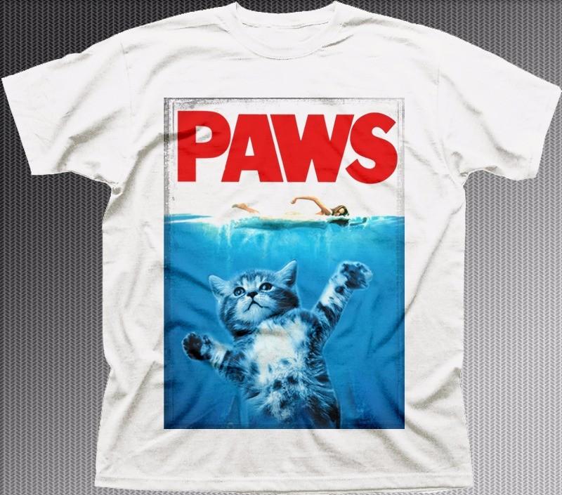 PAWS KITTEN JAWS poster parody Funny white cotton printed t-shirt OZ9292 S разноцветный